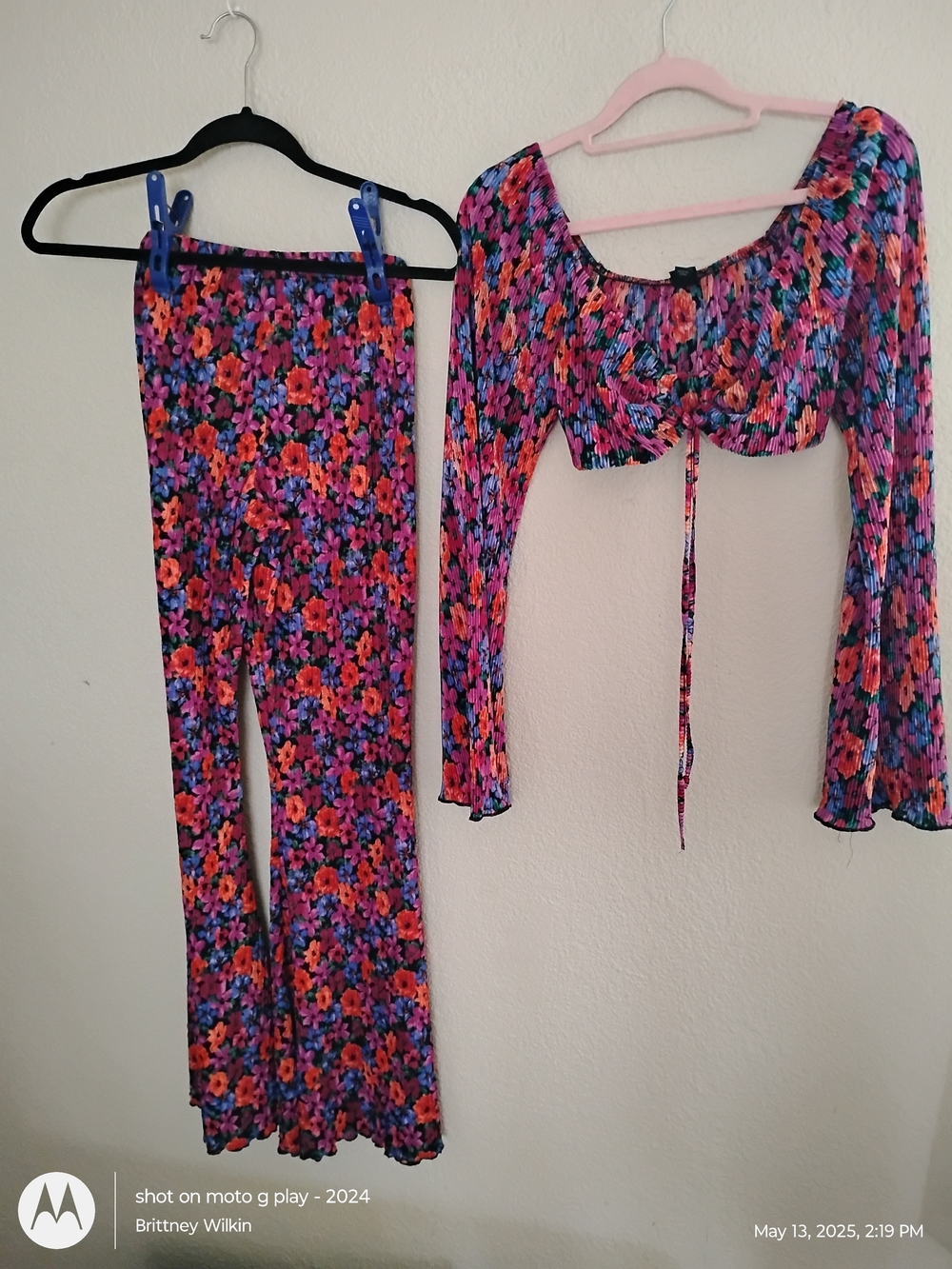 wild fable Pink Multi Floral Boot-Cut Pants & Tie-Front Top Set